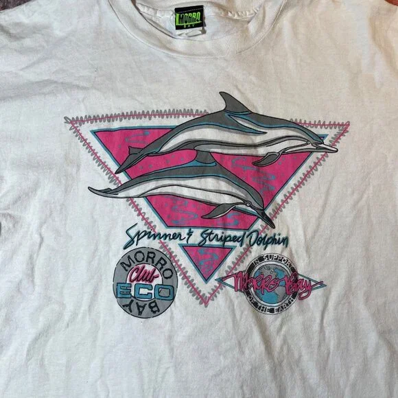 Vintage 90s Morro Bay Dolphins Single Stitch Tshirt XL Neon Colors - Picture 2 of 8